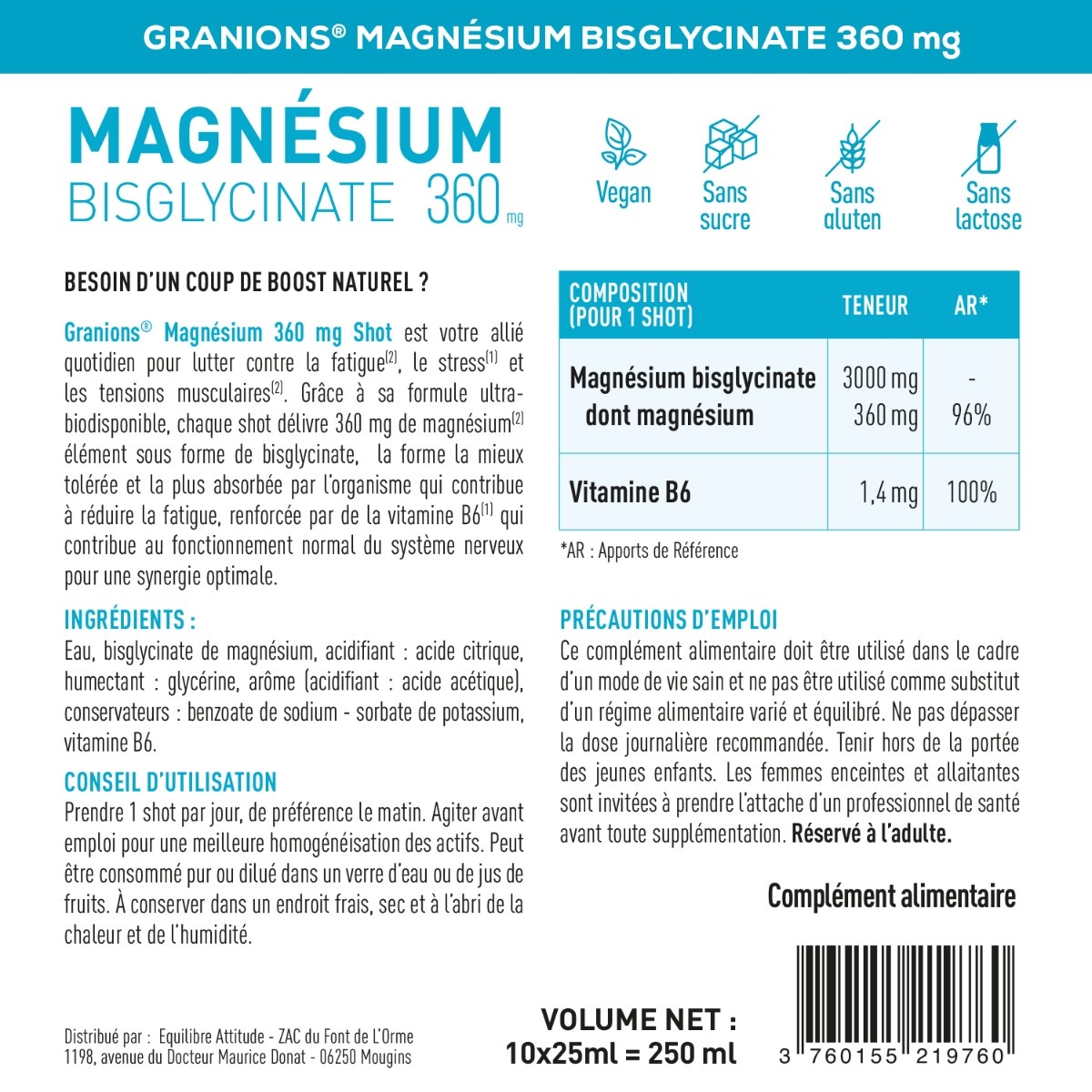 Magnésium Shot Bisglycinate 360 mg