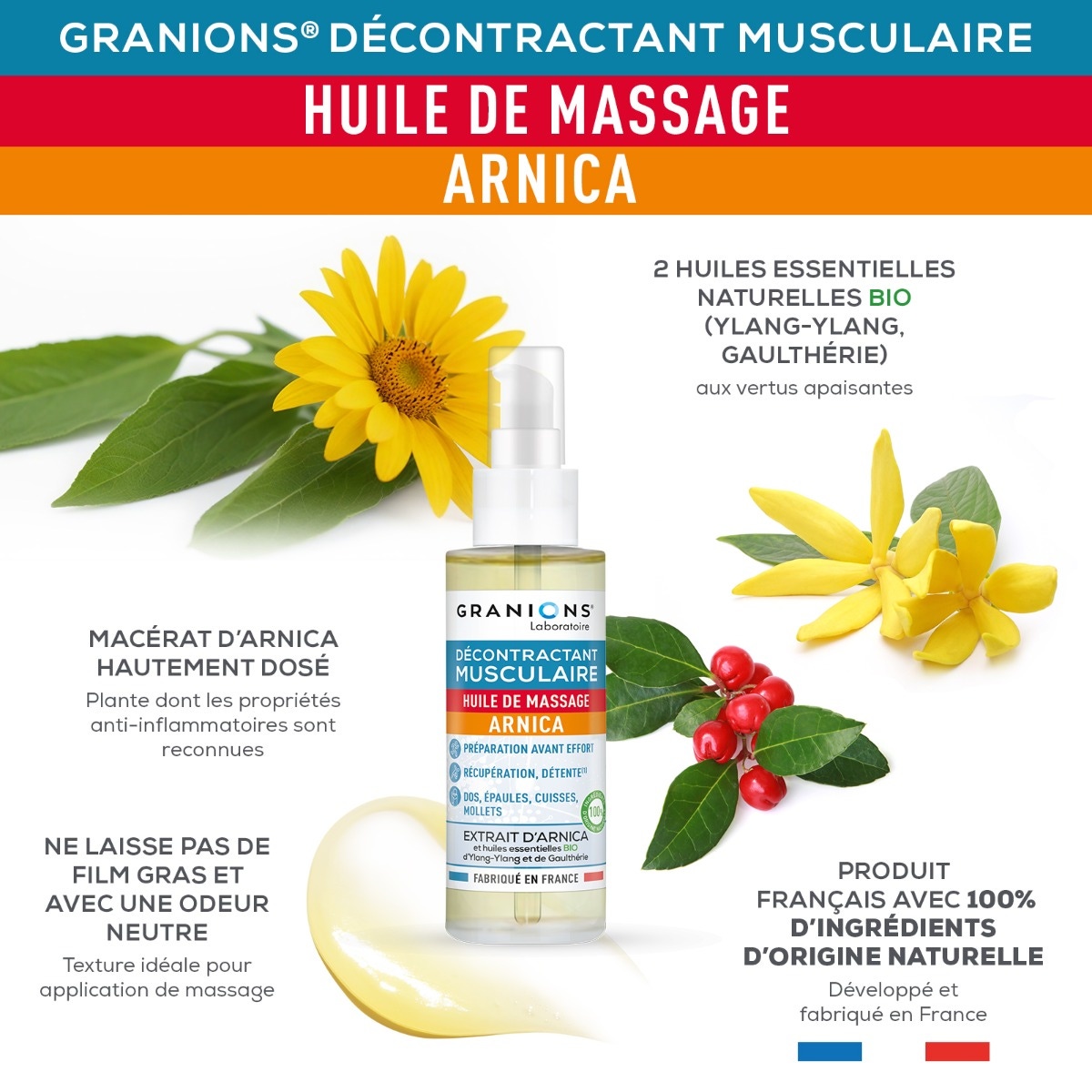 Le Décontractant Musculaire Huile de massage arnica