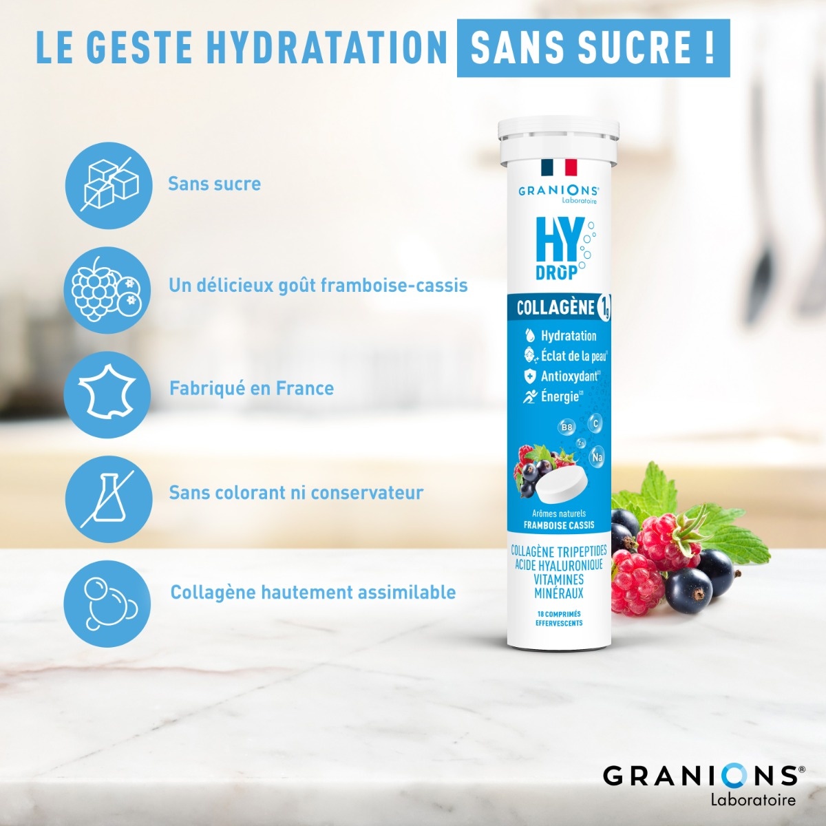 GRANIONS HYDROP – Collagène + Électrolytes 4-en-1