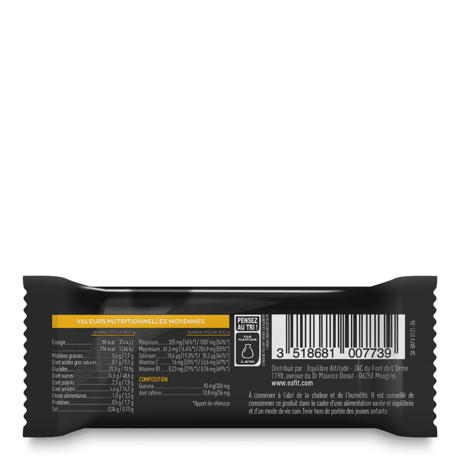 EAFIT La Barre Energétique - Guarana - Anti Oxydant - Sans huile de palme - Saveur Fruits du Verger - Dos
