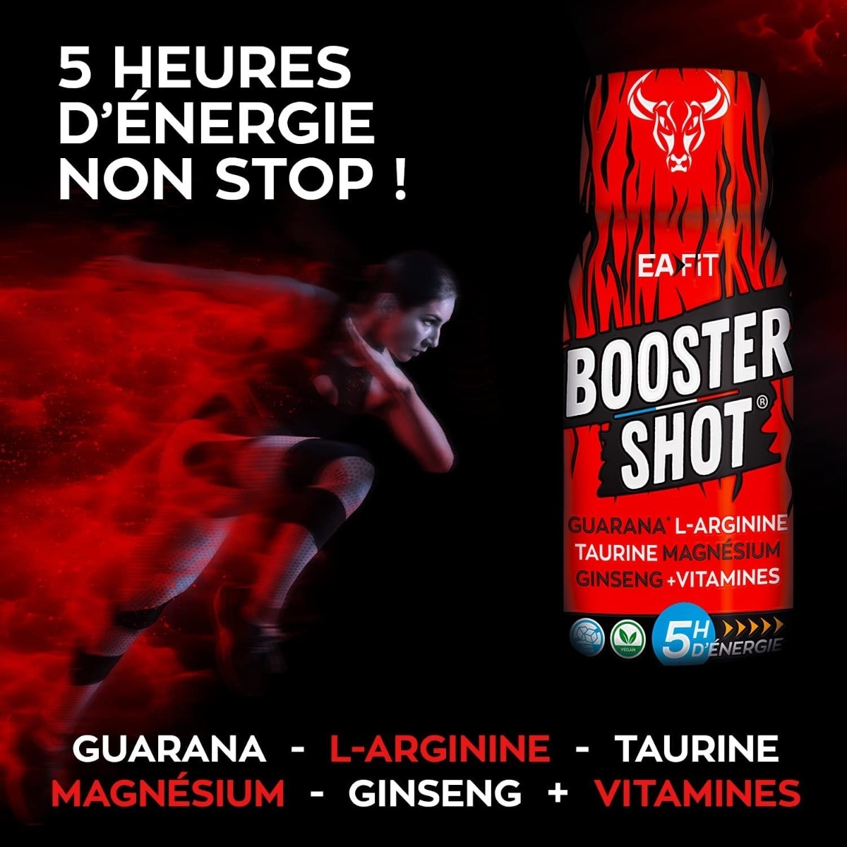 EAFIT Booster Shot - 5h d'énergie naturelle - Guarana - L-Arginine - Taurine - Magnésium - Ginseng - Vitamines - Shot unitaire 