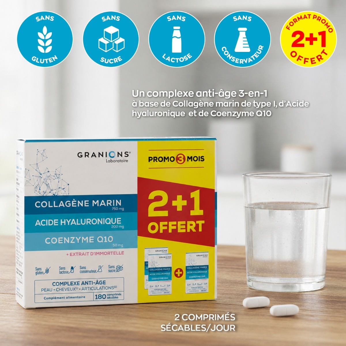 GRANIONS - Collagen, Hyaluronic Acid & Coenzyme Q10 Complex - 60 tablets