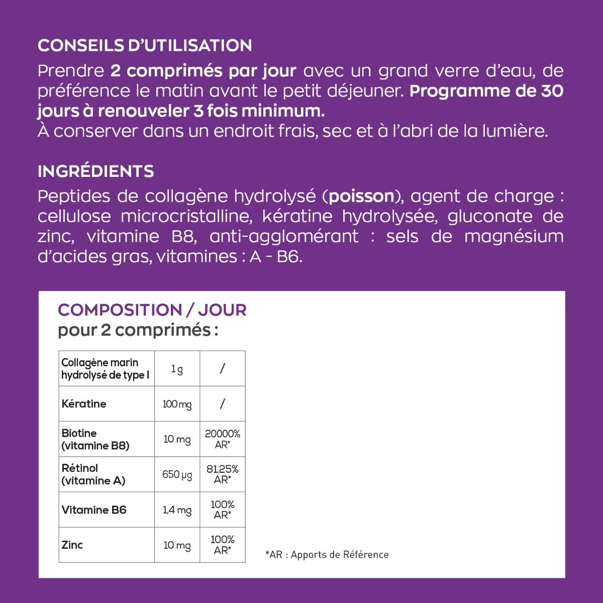 Complexe Trio beauté Ongle cheveux Peau ingrédients