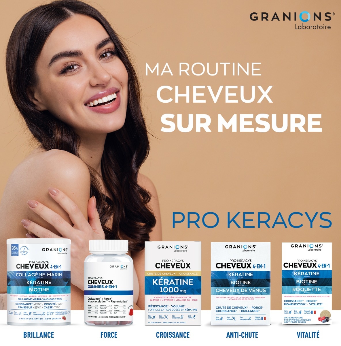 Gamme Pro Keracys Cheveux 4 en 1 - 90 comprimés
