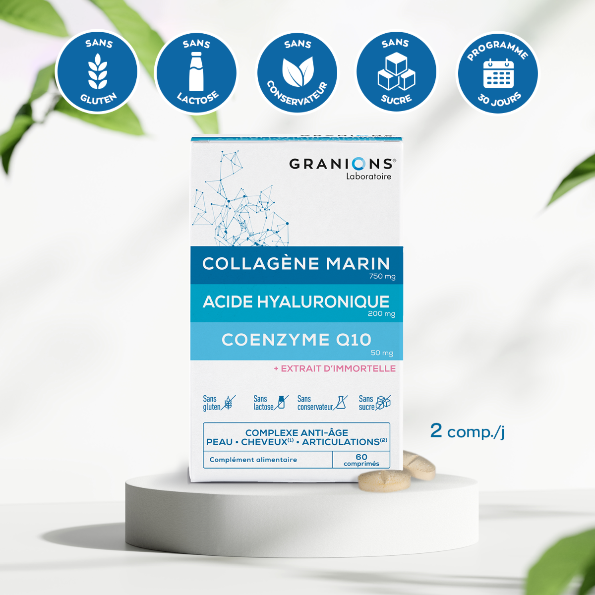 GRANIONS - Collagen, Hyaluronic Acid & Coenzyme Q10 Complex - 60 tablets