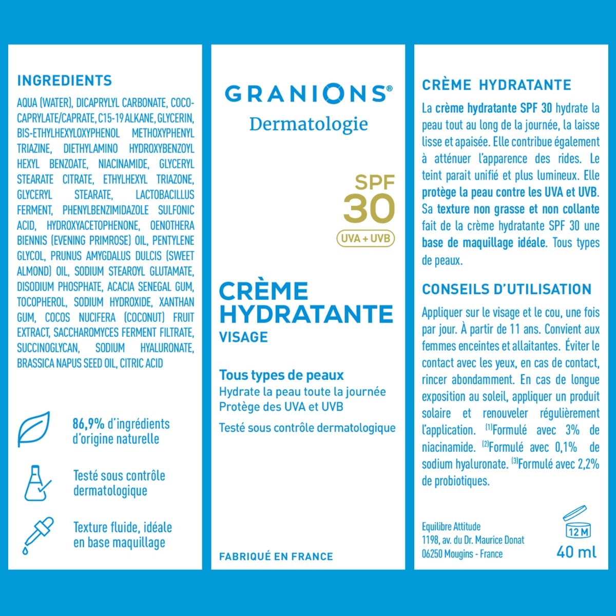 Granions - Crème Hydratante Visage SPF30