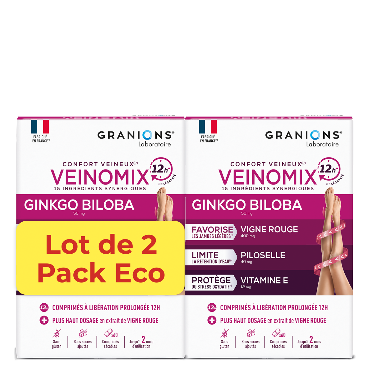 GRANIONS® Veinomix LOT de 2 + échantillon gel veinomix